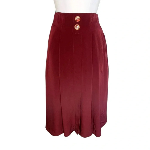 Vintage High Waisted Pleated Midi Skirt w/ Pockets! Silky Lining - Picture 1 of 9